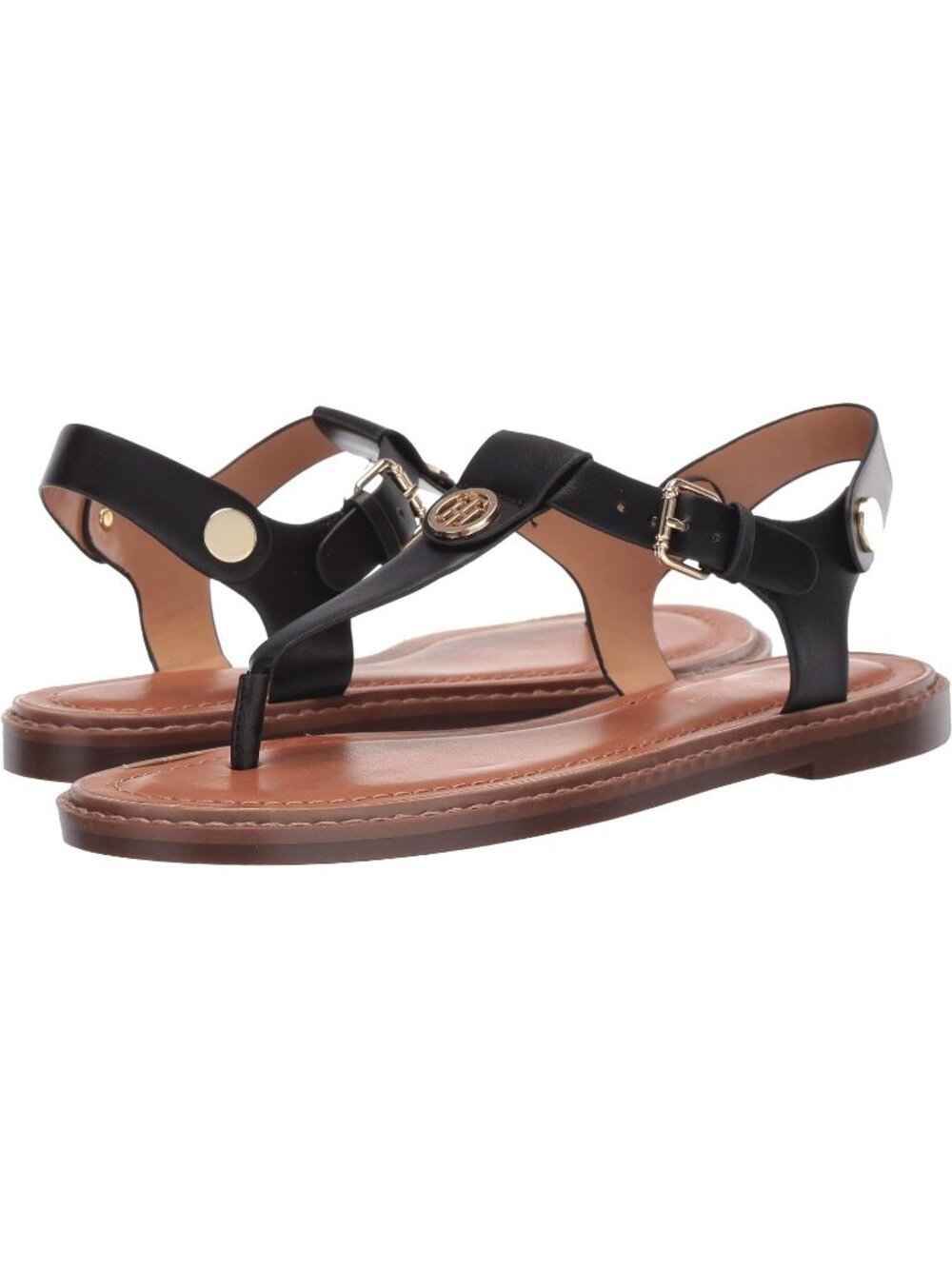 Women's Black Almond Toe T-Strap Foam Footbed Solid Walking Casual Sandal Shoes